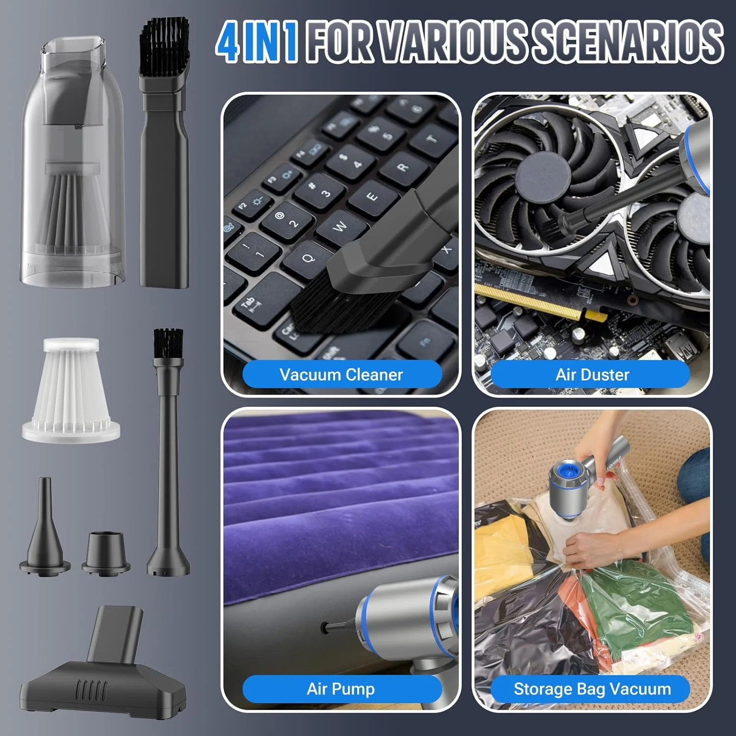 گردگیر هوای برقی یومیل - 2 در 1 210000 دور در دقیقه، گردگیر هوای بدون برس و جاروبرقی خودرو 21000PA، دمنده هوا با باتری 9000 میلی آمپر ساعتی، جاروبرقی بی سیم دستی برای خودرو، دفتر و خانه (آبی، 210000 دور در دقیقه) گردگیر هوای برقی یومیل - 2 در 1 210000 دور در دقیقه، گردگیر هوای بدون برس و جاروبرقی خودرو 21000PA، دمنده هوا با باتری 9000 میلی آمپر ساعتی، جاروبرقی بی سیم دستی برای خودرو، دفتر و خانه (آبی، 210000 دور در دقیقه)