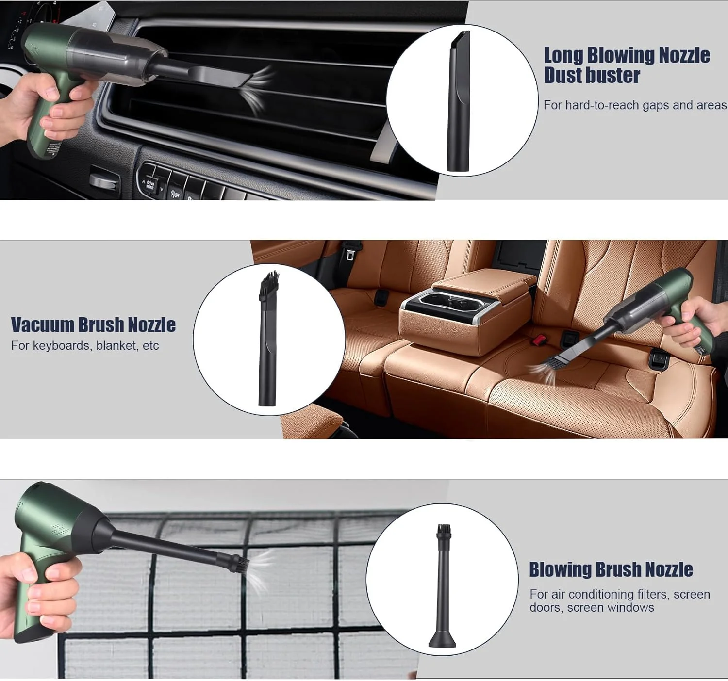 جاروبرقی دستی بی سیم Eacam با مکش قدرتمند 19000Pa و قابلیت دمندگی 3 در 1، گرد و غبارگیر، دمنده هوا و پمپ دستی، جاروبرقی 120 وات پرقدرت، تمیز کننده بدون برس مرطوب و خشک، قابل شارژ برای دفتر و خودرو