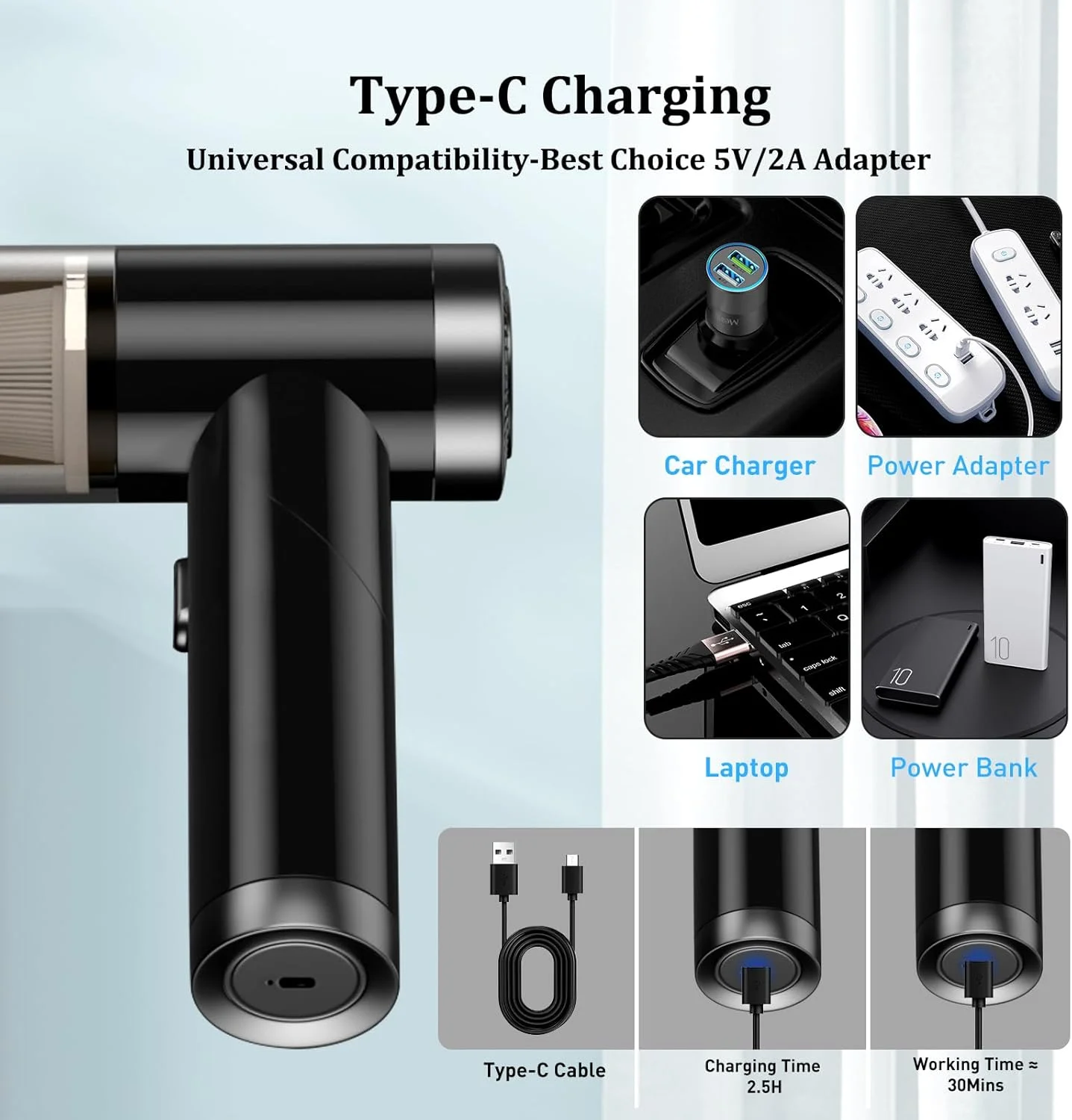 جاروبرقی و دمنده هوای 2 در 1 Xoopla، دمنده هوای فشرده تاشو، جاروبرقی دستی قابل حمل شارژی، تمیز کننده بی سیم صفحه کلید، دمنده هوا و جاروبرقی کوچک برای ماشین/کامپیوتر/خانه - مشکی