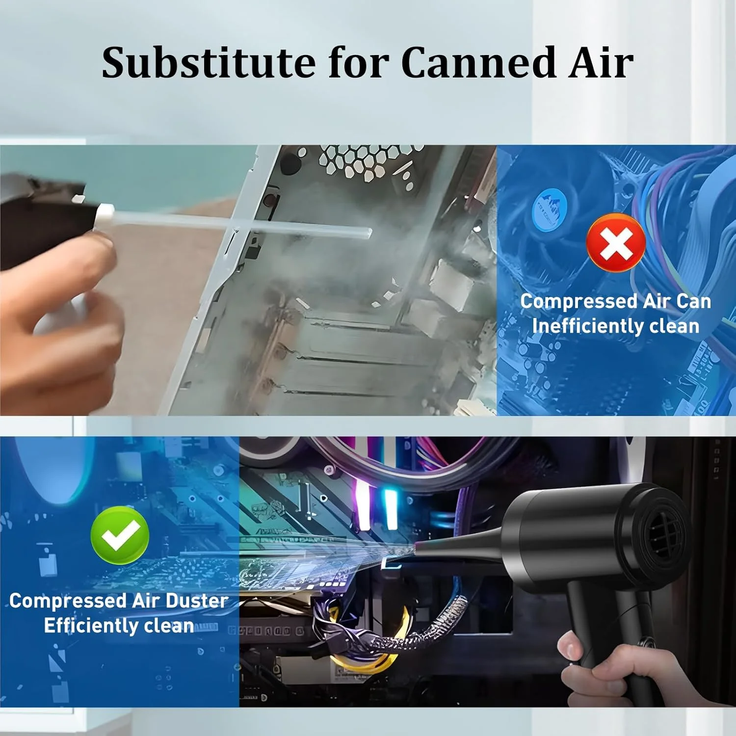 جاروبرقی و دمنده هوای 2 در 1 Xoopla، دمنده هوای فشرده تاشو، جاروبرقی دستی قابل حمل شارژی، تمیز کننده بی سیم صفحه کلید، دمنده هوا و جاروبرقی کوچک برای ماشین/کامپیوتر/خانه - مشکی