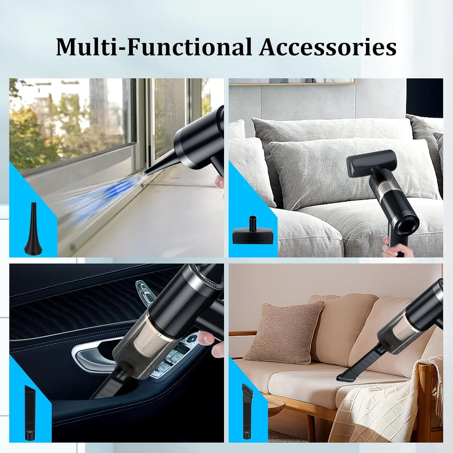 جاروبرقی و دمنده هوای 2 در 1 Xoopla، دمنده هوای فشرده تاشو، جاروبرقی دستی قابل حمل شارژی، تمیز کننده بی سیم صفحه کلید، دمنده هوا و جاروبرقی کوچک برای ماشین/کامپیوتر/خانه - مشکی