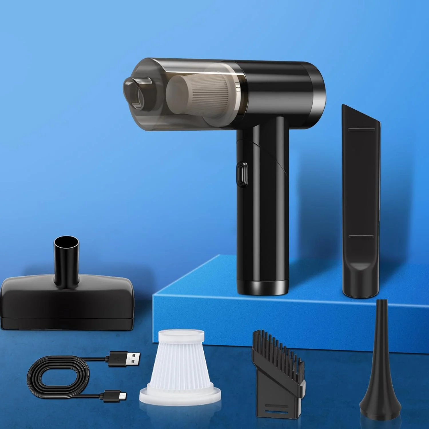 جاروبرقی و دمنده هوای 2 در 1 Xoopla، دمنده هوای فشرده تاشو، جاروبرقی دستی قابل حمل شارژی، تمیز کننده بی سیم صفحه کلید، دمنده هوا و جاروبرقی کوچک برای ماشین/کامپیوتر/خانه - مشکی