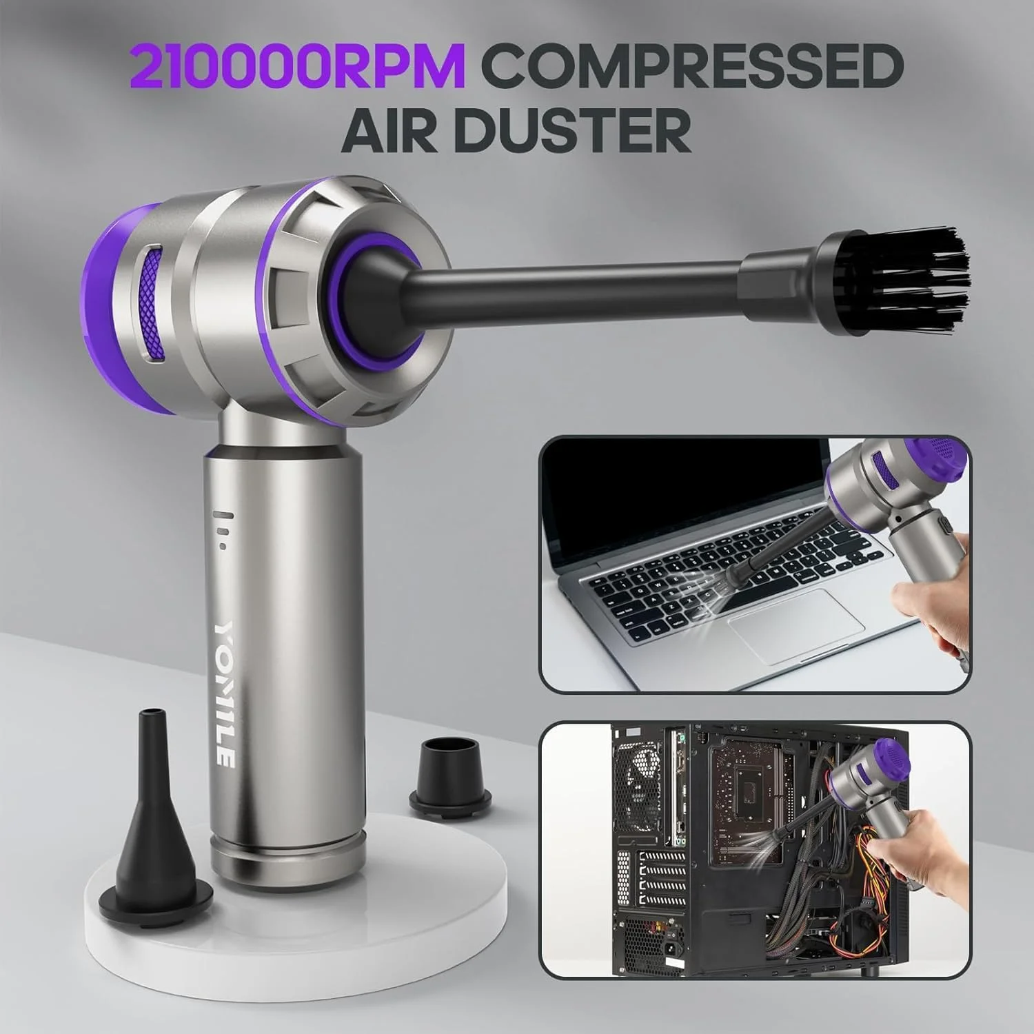 دَمنده هوای برقی یومیل - 2 در 1، دَمنده هوای بدون برس 210000 دور در دقیقه و جاروبرقی خودرو 21000PA، باتری 9000 میلی آمپر ساعت، دمنده هوا، جاروبرقی بی سیم دستی برای خودرو، دفتر و خانه