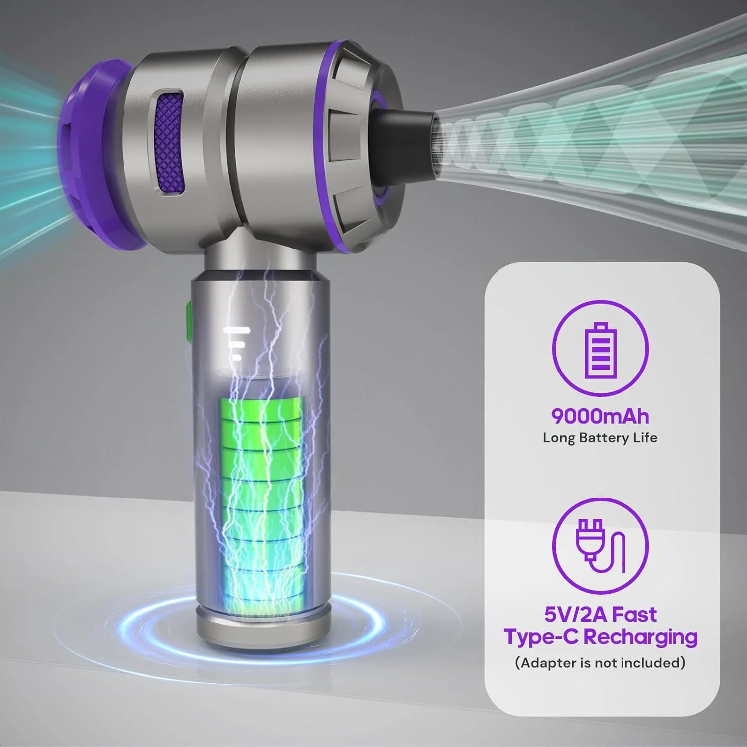 دَمنده هوای برقی یومیل - 2 در 1، دَمنده هوای بدون برس 210000 دور در دقیقه و جاروبرقی خودرو 21000PA، باتری 9000 میلی آمپر ساعت، دمنده هوا، جاروبرقی بی سیم دستی برای خودرو، دفتر و خانه