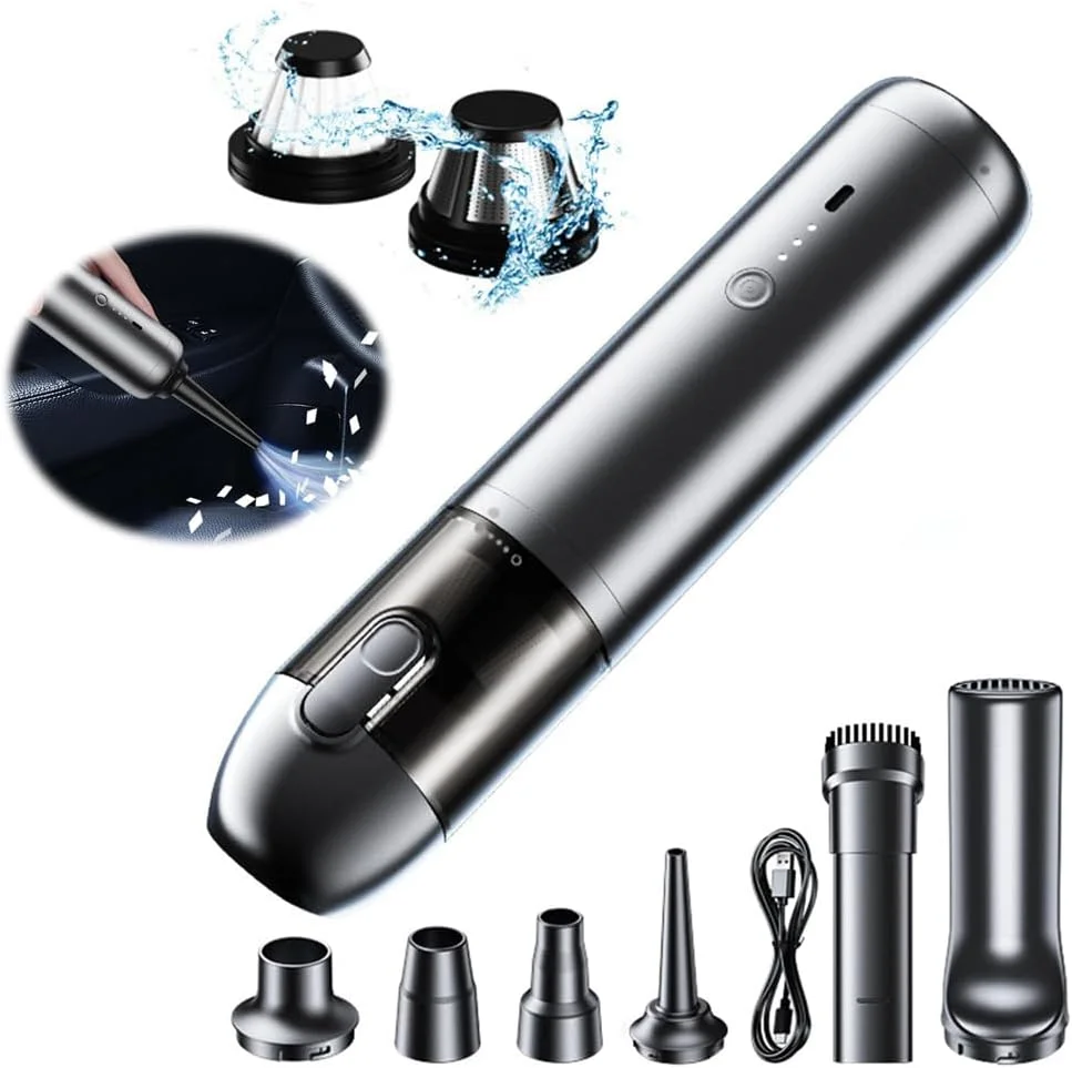 دمنده هوای قابل حمل آزونه، جاروبرقی خودرو، جاروبرقی کوچک بی سیم دستی 16000PA با قدرت بالا، ایده آل برای تمیز کردن خودرو، دفتر و خانه (مشکی)