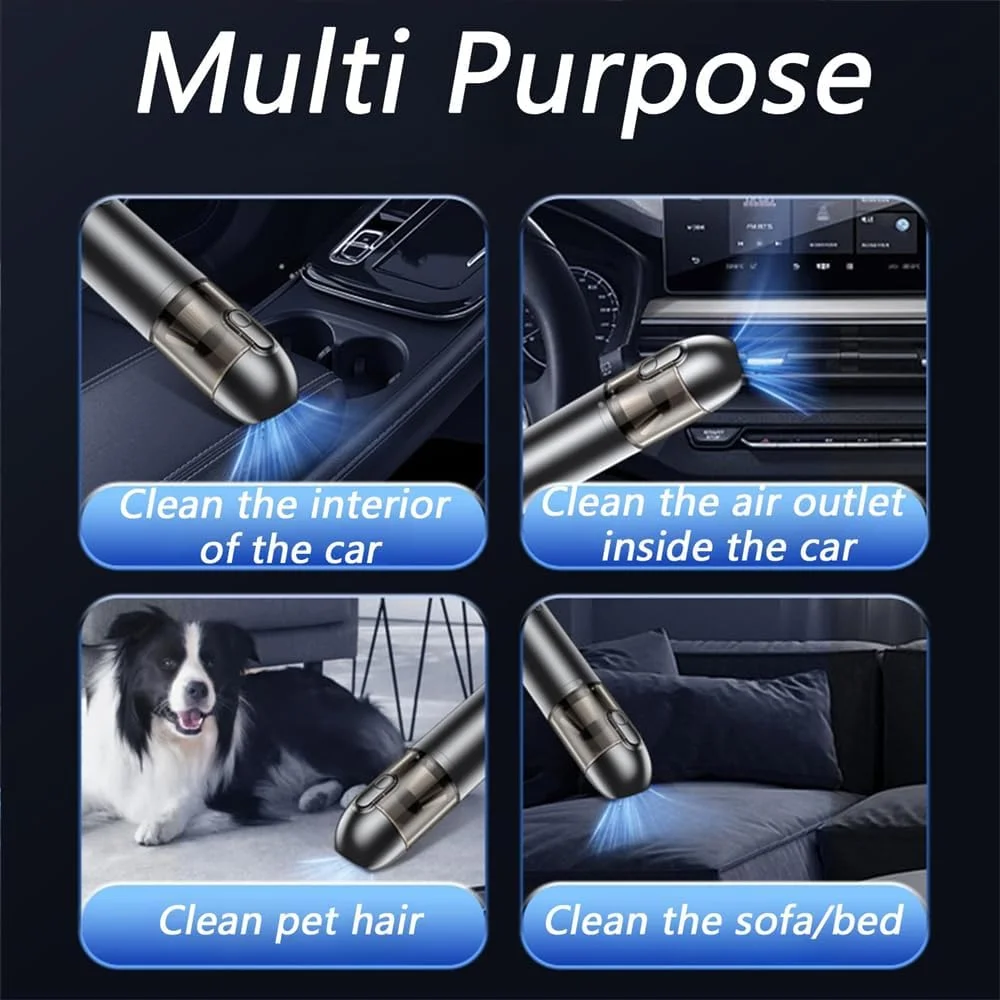 دمنده هوای قابل حمل آزونه، جاروبرقی خودرو، جاروبرقی کوچک بی سیم دستی 16000PA با قدرت بالا، ایده آل برای تمیز کردن خودرو، دفتر و خانه (مشکی)