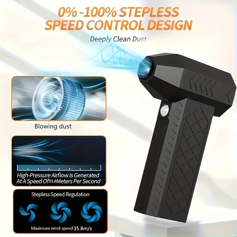 دمنده و جاروبرقی هوای فشرده مینی E EFFIE، 4 سرعته 100000 دور در دقیقه توربو، قابل حمل USB قابل شارژ، دمنده چند منظوره برای خودرو، صفحه کلید، پنجره، گریل، تخت بادی، فضاهای کوچک