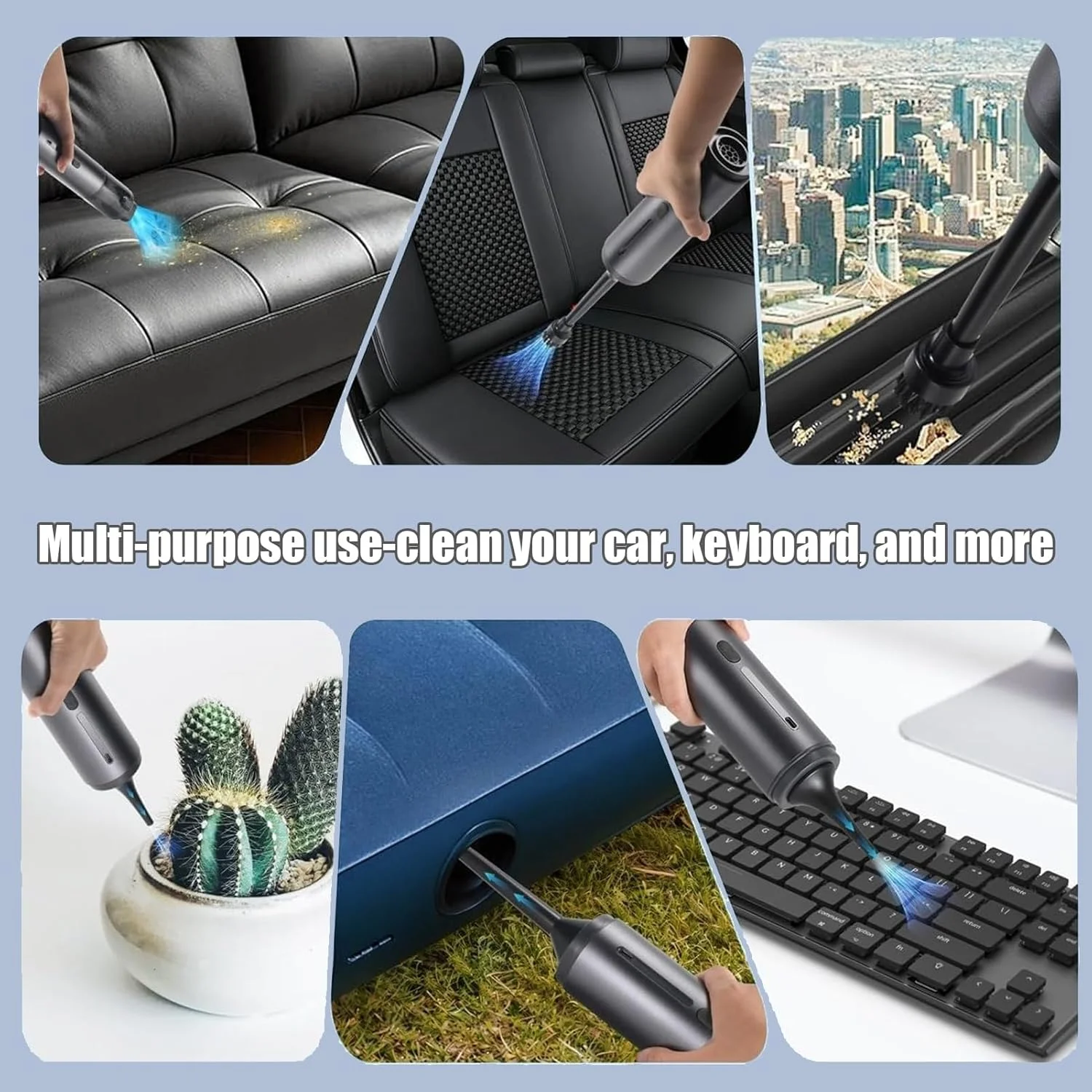 AirTrek Pro – جاروبرقی و دمنده فشرده، جاروبرقی شارژی خودرو با توان دوگانه پیشرفته، مکش و دمش چند منظوره، کیت چند نازله برای تمیز کردن خودرو و خانه (B)