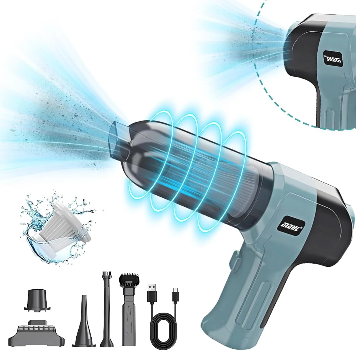 جاروبرقی دستی بی سیم 80 واتی، دمنده گرد و غبار خودرو، جاروبرقی خودکار، 5 نازل، مکش 9000 پاسکال، مکش/دمش، جاروبرقی کوچک بی سیم 4 در 1 قابل شارژ برای نظافت منزل، محل کار و حیوانات خانگی