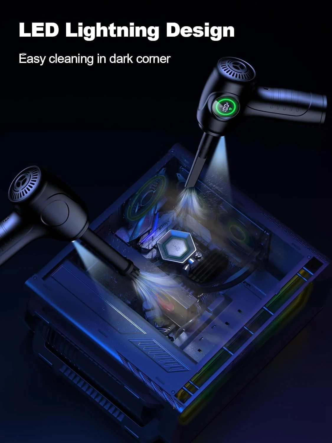 جاروبرقی دستی 2 در 1 و گردگیر هوای فشرده، جاروبرقی بی سیم قابل حمل برای خودرو، دمنده هوای برقی برای خانه، کامپیوتر، کیبورد، 3 حالت سرعت، 100000 دور در دقیقه، 6000 میلی آمپر ساعت