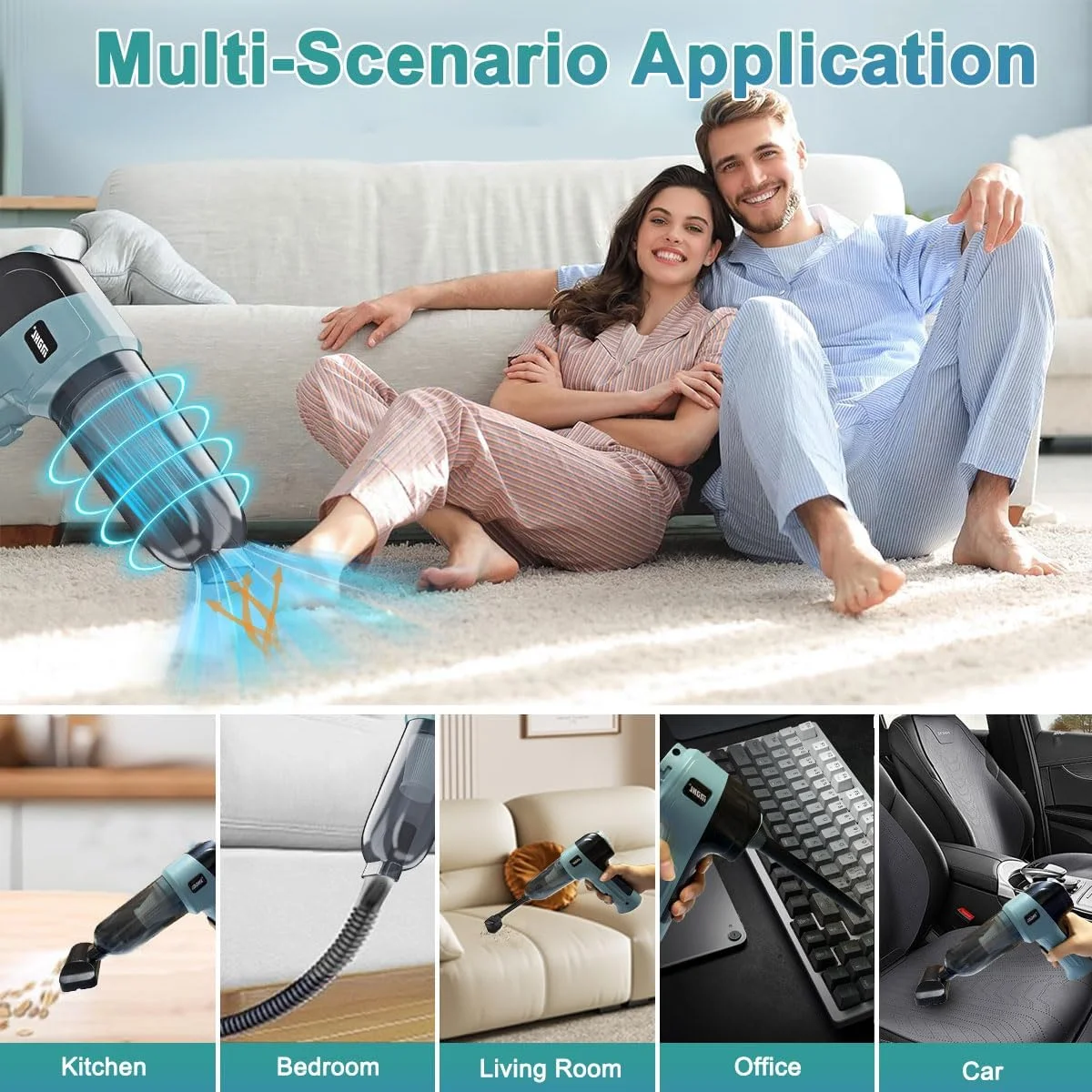 جاروبرقی دستی بی سیم 80 واتی، دمنده گرد و غبار خودرو، جاروبرقی خودکار، 5 نازل، مکش 9000 پاسکال، مکش/دمش، جاروبرقی کوچک بی سیم 4 در 1 قابل شارژ برای نظافت منزل، محل کار و حیوانات خانگی