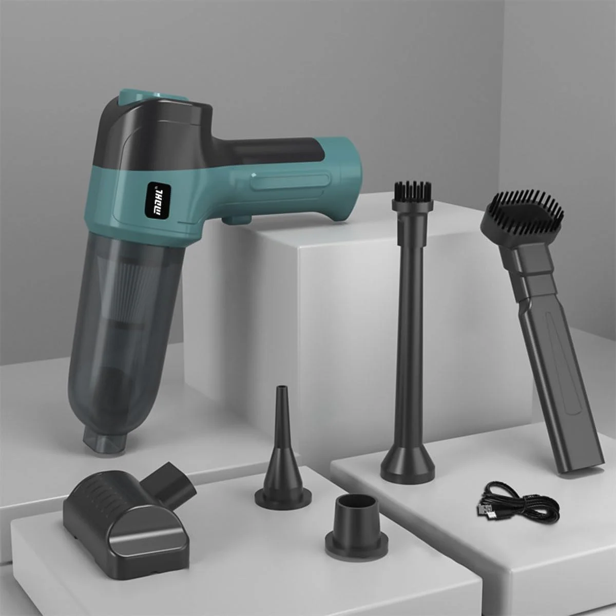 جاروبرقی دستی بی سیم 80 واتی، دمنده گرد و غبار خودرو، جاروبرقی خودکار، 5 نازل، مکش 9000 پاسکال، مکش/دمش، جاروبرقی کوچک بی سیم 4 در 1 قابل شارژ برای نظافت منزل، محل کار و حیوانات خانگی