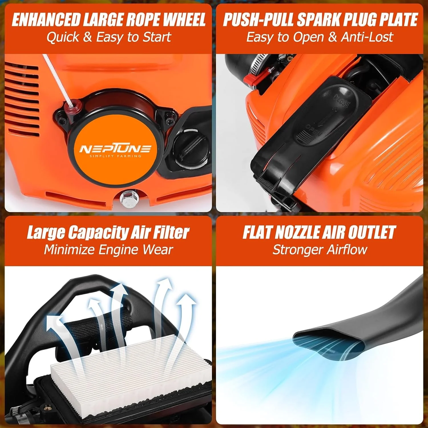 دمنده پشتی بنزینی برگ Neptune Simplify Farming با موتور بنزینی 75.6 سی سی 4 زمانه با فناوری پیشرفته، دمنده هوا برای تمیز کردن گرد و غبار، برگ باغ، تمیز کننده گرد و غبار زباله دمنده پشتی بنزینی برگ Neptune Simplify Farming با موتور بنزینی 75.6 سی سی 4 زمانه با فناوری پیشرفته، دمنده هوا برای تمیز کردن گرد و غبار، برگ باغ، تمیز کننده گرد و غبار زباله