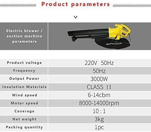 دمنده با دمنده برگ و مکنده LineLeaf، دمنده برگ 3 در 1، جاروبرقی باغی 3000 وات و دمنده برگ با کیسه جمع آوری 45 لیتری، کابل 0.35 متری