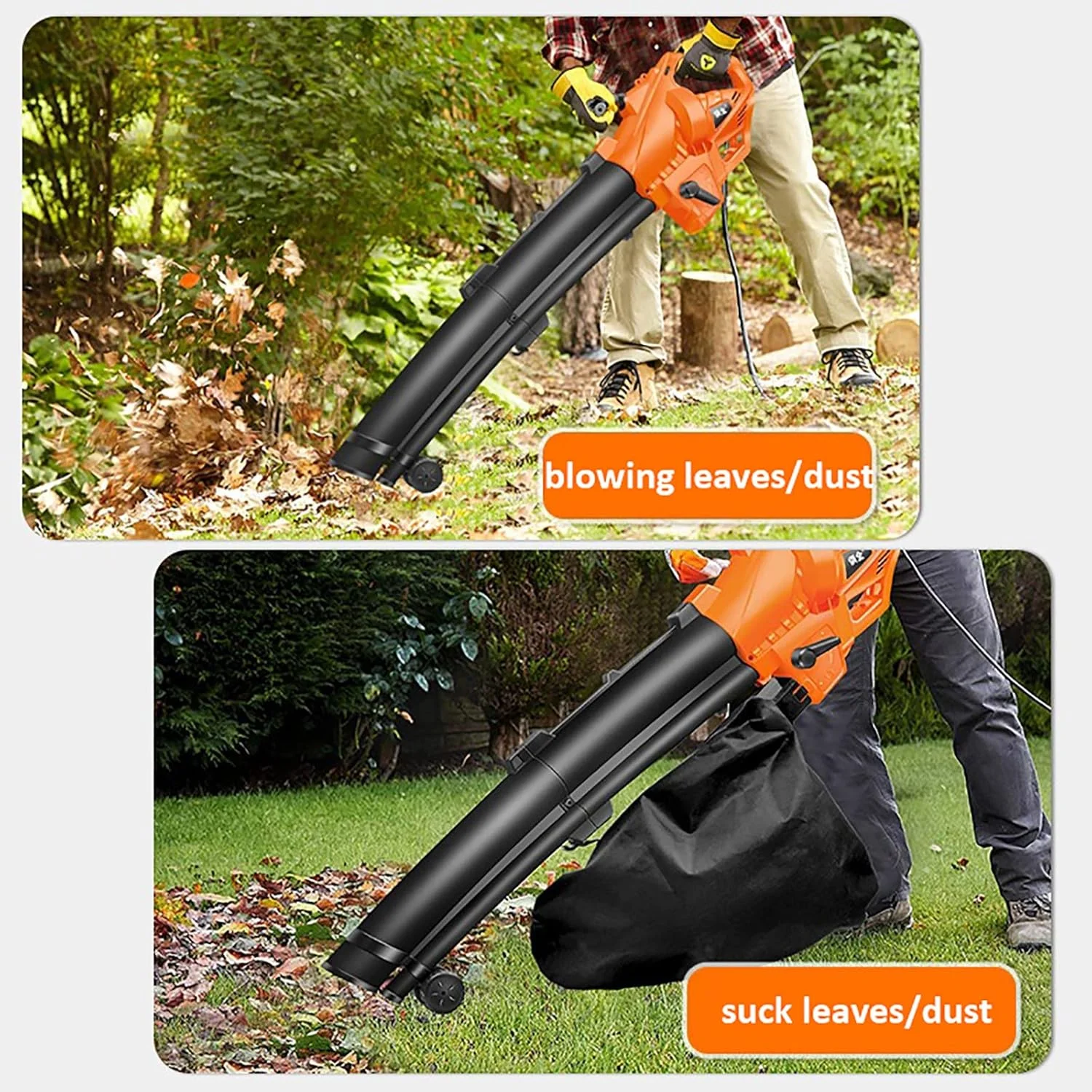 دمنده برگ قدرتمند JUNIPI، 3 در 1 (دمنده برگ + جاروبرقی + خردکن برگ) دمنده باغ، تنظیم 6 سرعته، نسبت پودر 10:1، با کیسه جمع آوری 35 لیتری، گردگیر برقی باغ 270 کیلومتر در ساعت، 30 متر