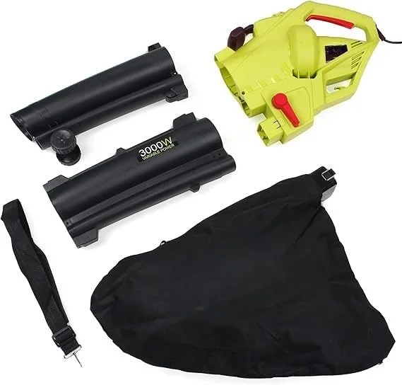 دستگاه دمنده برگ، جاروبرقی باغ و خردکن 3 در 1 با کیسه جمع آوری بزرگ، کابل 10 متری، سبز