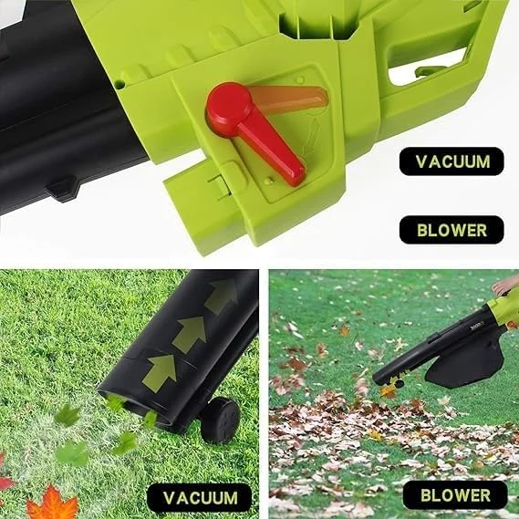 دستگاه دمنده برگ، جاروبرقی باغ و خردکن 3 در 1 با کیسه جمع آوری بزرگ، کابل 10 متری، سبز