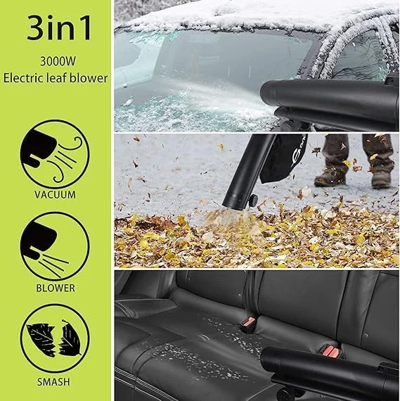 دستگاه دمنده برگ، جاروبرقی باغ و خردکن 3 در 1 با کیسه جمع آوری بزرگ، کابل 20 متری، سبز