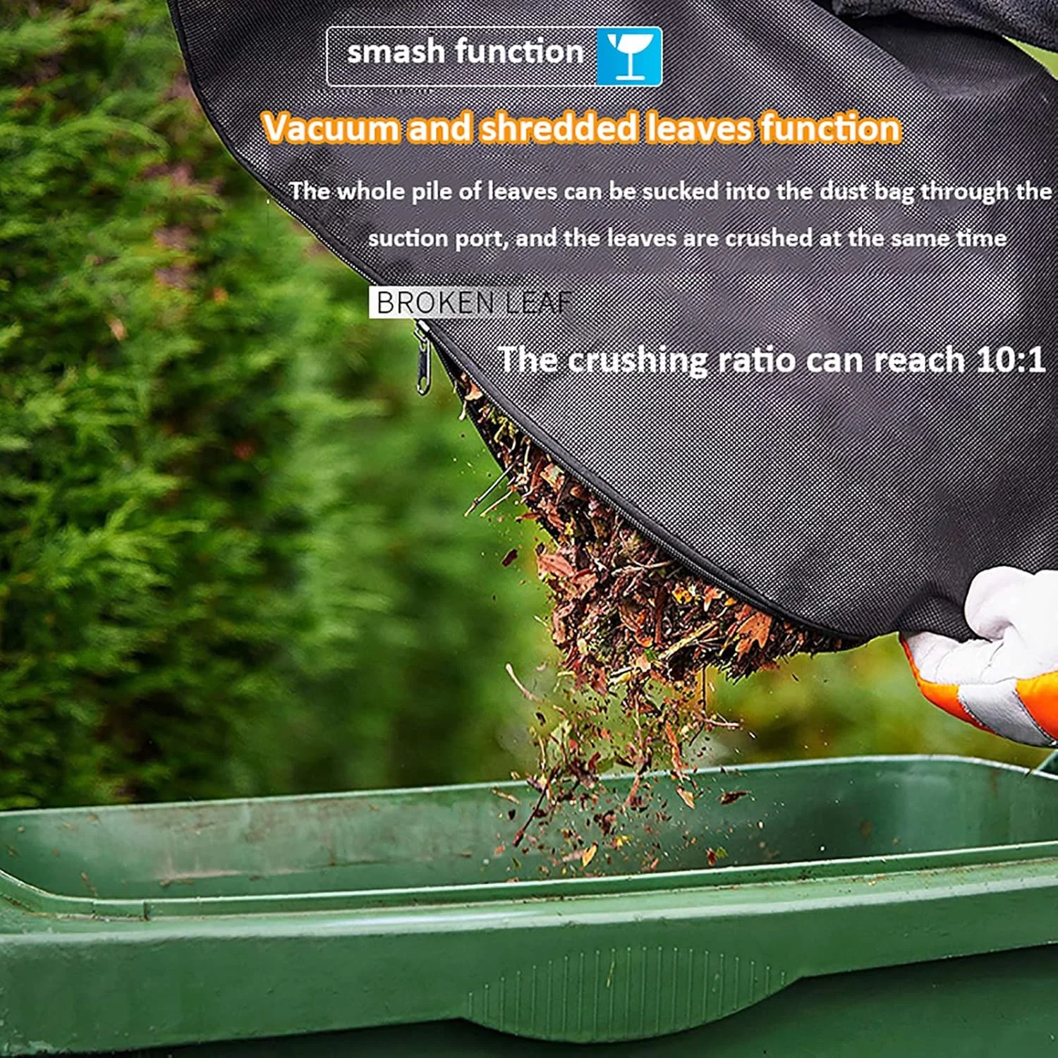 دمنده برگ قدرتمند JUNIPI، 3 در 1 (دمنده برگ + جاروبرقی + خردکن برگ) دمنده باغ، تنظیم 6 سرعته، نسبت پودر 10:1، با کیسه جمع آوری 35 لیتری، گردگیر برقی باغ 270 کیلومتر در ساعت، 30 متر