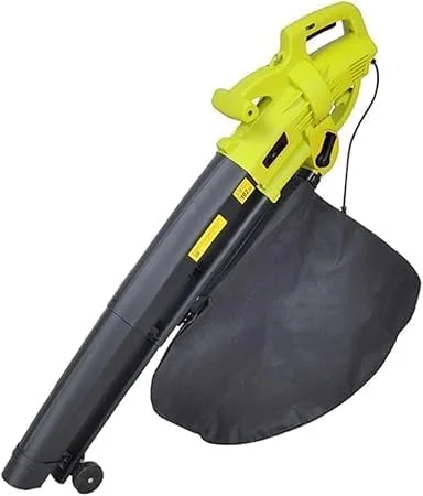 دمنده، مکنده و خردکن برقی برگ 3 در 1 برای تمیز کردن باغ و چمن، دارای کیسه جمع آوری 35 لیتری و غلتک، تنظیم سرعت 6 سرعته، سبز، کابل 0.35 متری