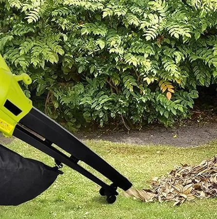 دمنده، مکنده و خردکن برقی برگ 3 در 1 برای تمیز کردن باغ و چمن، دارای کیسه جمع آوری 35 لیتری و غلتک، تنظیم سرعت 6 سرعته، سبز، کابل 0.35 متری