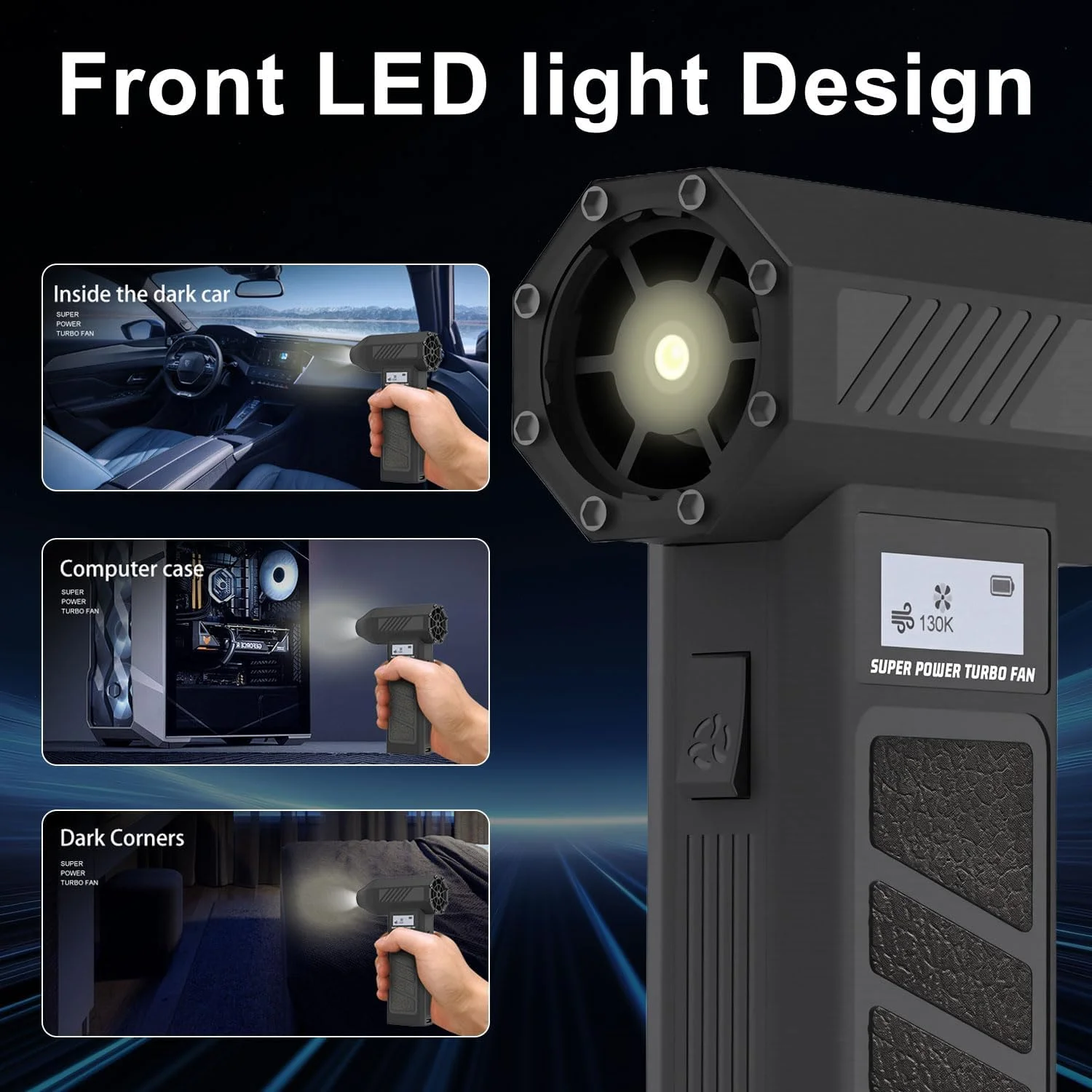 دمنده هوای برقی و جاروبرقی کامپیوتر Begally مدل 2 در 1، دمنده خشک کننده جت 130000 دور در دقیقه، دمنده دستی بی سیم قابل حمل برای صفحه کلید کامپیوتر، تمیز کردن خودرو (مشکی-B)