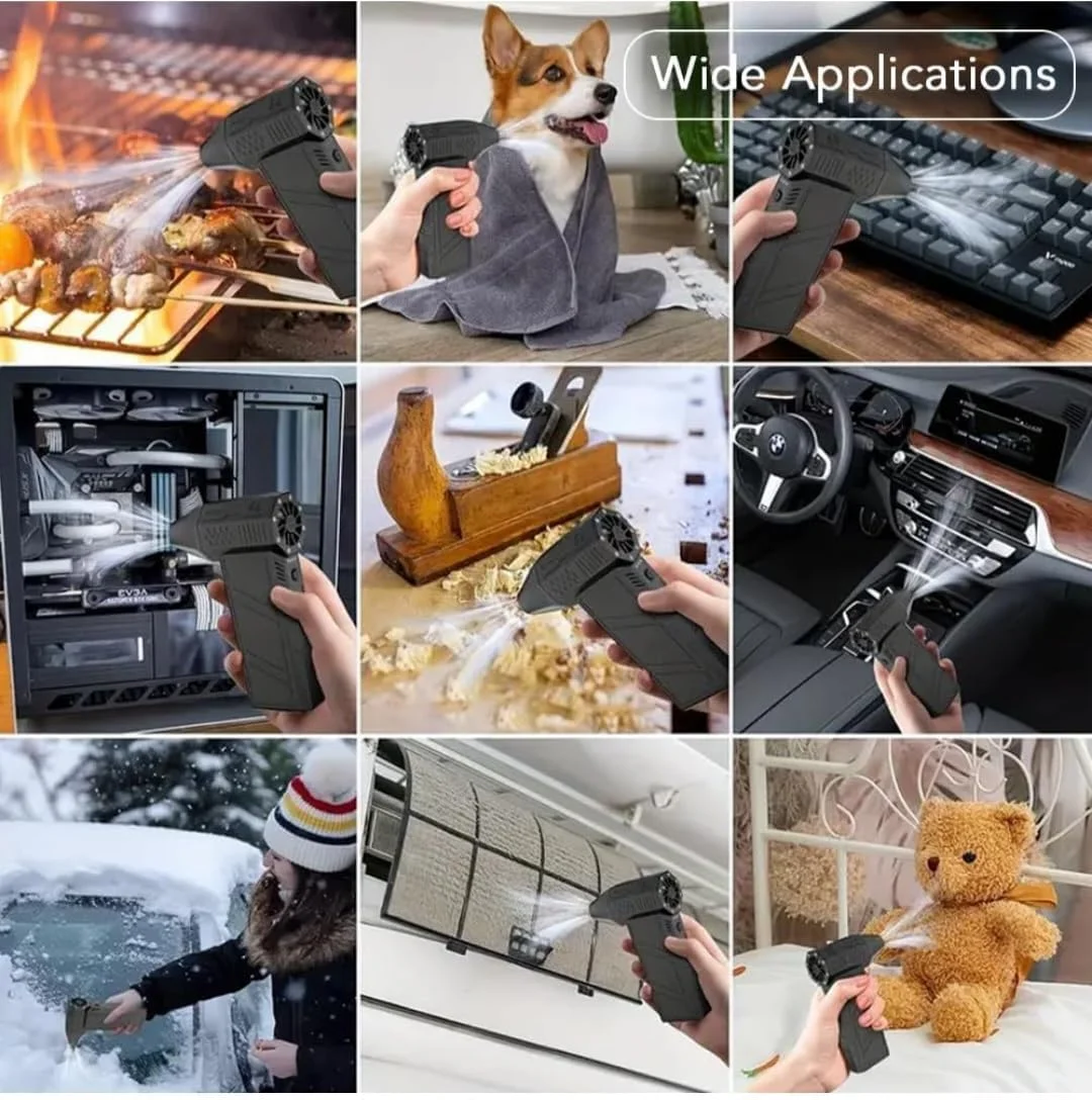 دمنده هوا - فن توربو با کیت مکنده، فن دمنده 300000 دور در دقیقه، فن دمنده کوچک باتری 8000 میلی آمپر ساعتی، تمیز کردن مکنده کارآمد برای خودروها، کامپیوترها، مبل ها، شارژ سریع Type C (کیت مکنده)