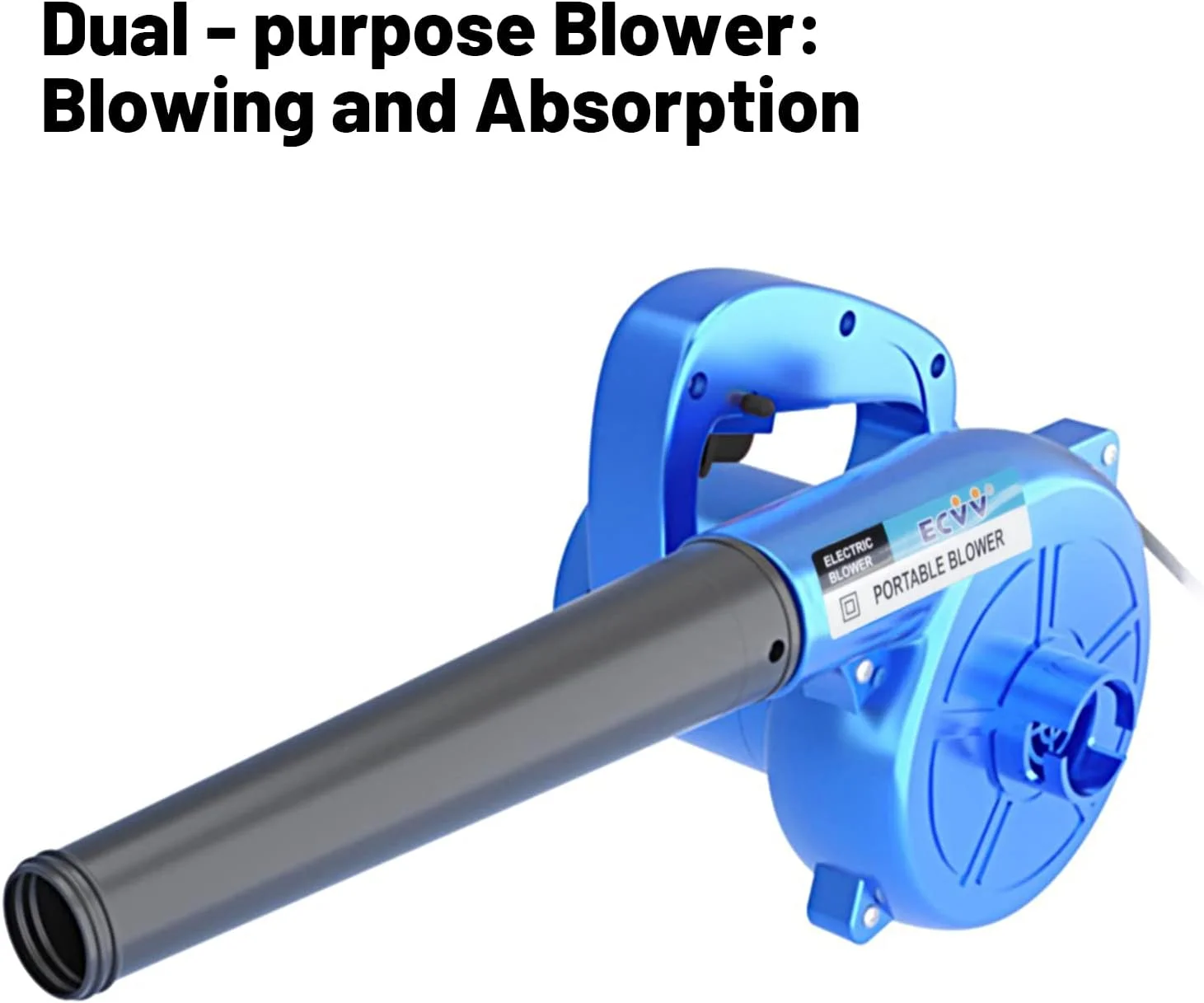 دمنده ECVV 750 وات 13000 دور در دقیقه، دمنده برقی سیم دار و جاروبرقی برگ با کیسه جمع آوری، تک سرعته برای خانه، باغ، گردگیری خودرو