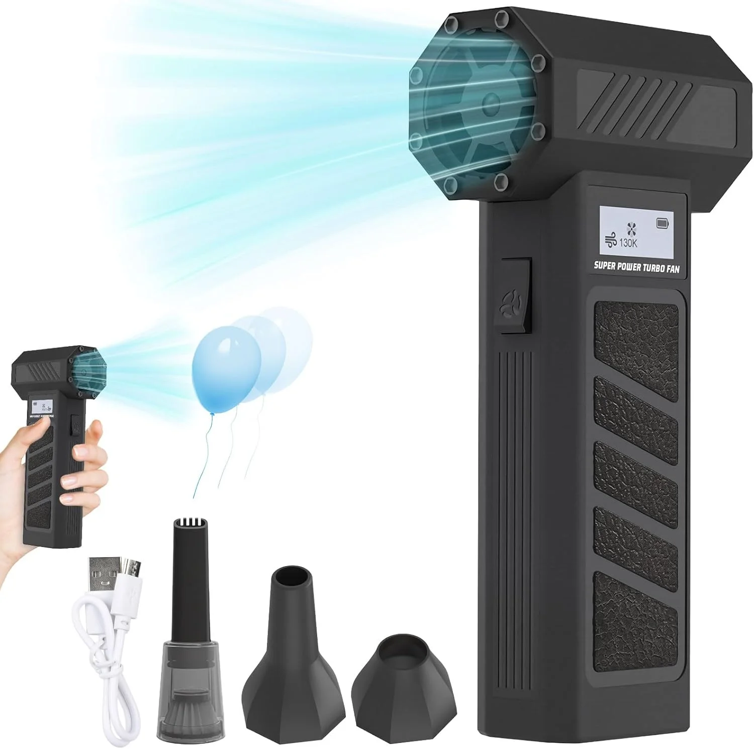دمنده هوای برقی و جاروبرقی کامپیوتر Begally مدل 2 در 1، دمنده خشک کننده جت 130000 دور در دقیقه، دمنده دستی بی سیم قابل حمل برای صفحه کلید کامپیوتر، تمیز کردن خودرو (مشکی-B)