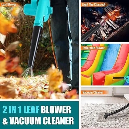 دمنده برگ بی سیم، دمنده و مکنده کوچک برقی 2 در 1 با 2 عدد باتری 21 ولت و شارژر، دمنده هوای دستی با موتور براشلس برای مراقبت از چمن، دمیدن گرد و غبار، گوشه های صعب العبور