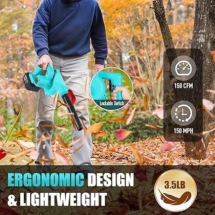 دمنده برگ بی سیم، دمنده و مکنده کوچک برقی 2 در 1 با 2 عدد باتری 21 ولت و شارژر، دمنده هوای دستی با موتور براشلس برای مراقبت از چمن، دمیدن گرد و غبار، گوشه های صعب العبور