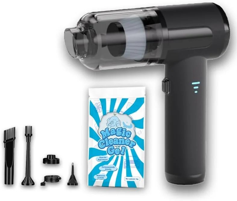 جاروبرقی خودرو ALABOX مدل 2 در 1، موتور براشلس دستی شارژی قابل حمل، جاروبرقی قابل شارژ 120000 دور در دقیقه، گردگیر هوا، کیت تمیز کننده خودرو، قدرت بالا برای خودرو، خانه، دفتر، صفحه کلید