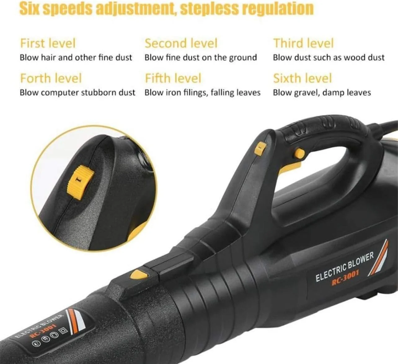 دمنده هوای برقی، 6 دنده قابل تنظیم، فن جمع کننده گرد و غبار، جاروبرقی اسپری، پاک کننده برگ استودیو باغ، جمع کننده گرد و غبار 3500 وات با نویز کم