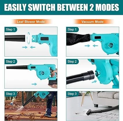 دمنده برگ بی سیم، دمنده و مکنده کوچک برقی 2 در 1 با 2 عدد باتری 21 ولت و شارژر، دمنده هوای دستی با موتور براشلس برای مراقبت از چمن، دمیدن گرد و غبار، گوشه های صعب العبور