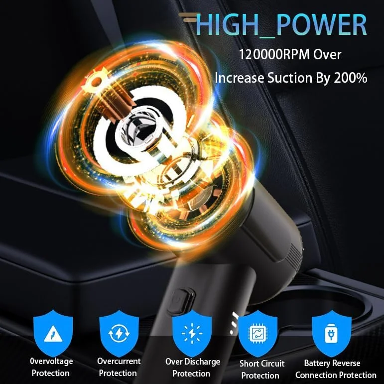 جاروبرقی خودرو ALABOX مدل 2 در 1، موتور براشلس دستی شارژی قابل حمل، جاروبرقی قابل شارژ 120000 دور در دقیقه، گردگیر هوا، کیت تمیز کننده خودرو، قدرت بالا برای خودرو، خانه، دفتر، صفحه کلید