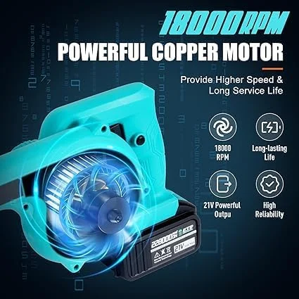 دمنده برگ بی سیم، دمنده و مکنده کوچک برقی 2 در 1 با 2 عدد باتری 21 ولت و شارژر، دمنده هوای دستی با موتور براشلس برای مراقبت از چمن، دمیدن گرد و غبار، گوشه های صعب العبور