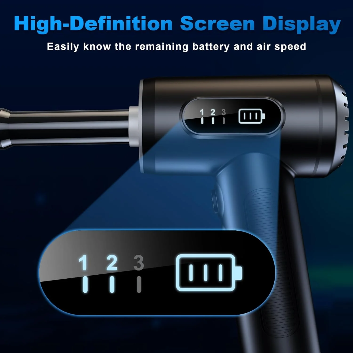 گردگیر هوای فشرده - گردگیر هوای الکتریکی 3 سرعته قابل تنظیم 100000 دور در دقیقه با چراغ LED، دمنده هوای بی سیم قابل شارژ برای تمیز کردن دستگاه های الکتریکی صفحه کلید. جایگزینی برای قوطی های هوای فشرده (مشکی)