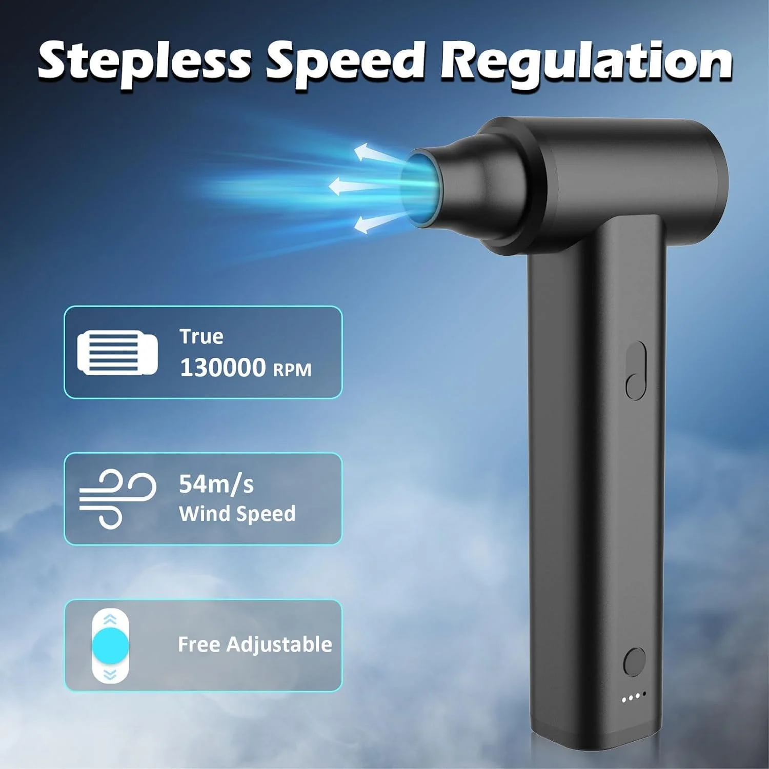 گردگیر هوای فشرده ddLUCK، فلزی کامل با سرعت واقعی 130000 دور در دقیقه، دمنده هوای خشک جت شارژی بی سیم 8000 میلی آمپر ساعتی، فن توربو قابل تنظیم 7 در 1 قابل حمل برای صفحه کلید، ماشین، خانه و مسافرت، مشکی