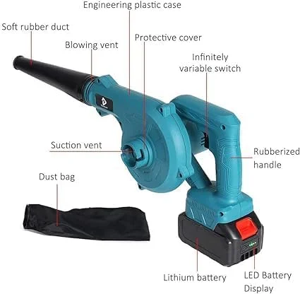 دمنده برگ بی سیم با 2 باتری و شارژر، دمنده و مکنده برقی 2 در 1 دمنده برگ بی سیم با 2 باتری و شارژر، دمنده و مکنده برقی 2 در 1
