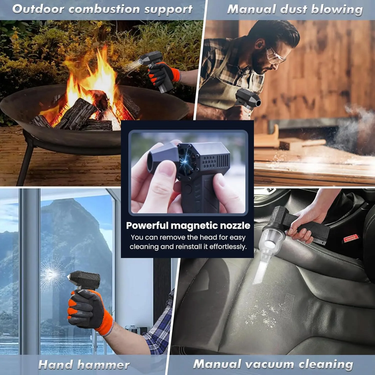 فن توربو HavenPlus همراه با کیت جاروبرقی - فن دمنده 140,000 دور در دقیقه، باتری 8000 میلی آمپر ساعتی، سرعت قابل تنظیم، فن دمنده کوچک و فن باربیکیو - جاروبرقی قدرتمند برای خودرو، کامپیوتر، شارژ سریع Type-C