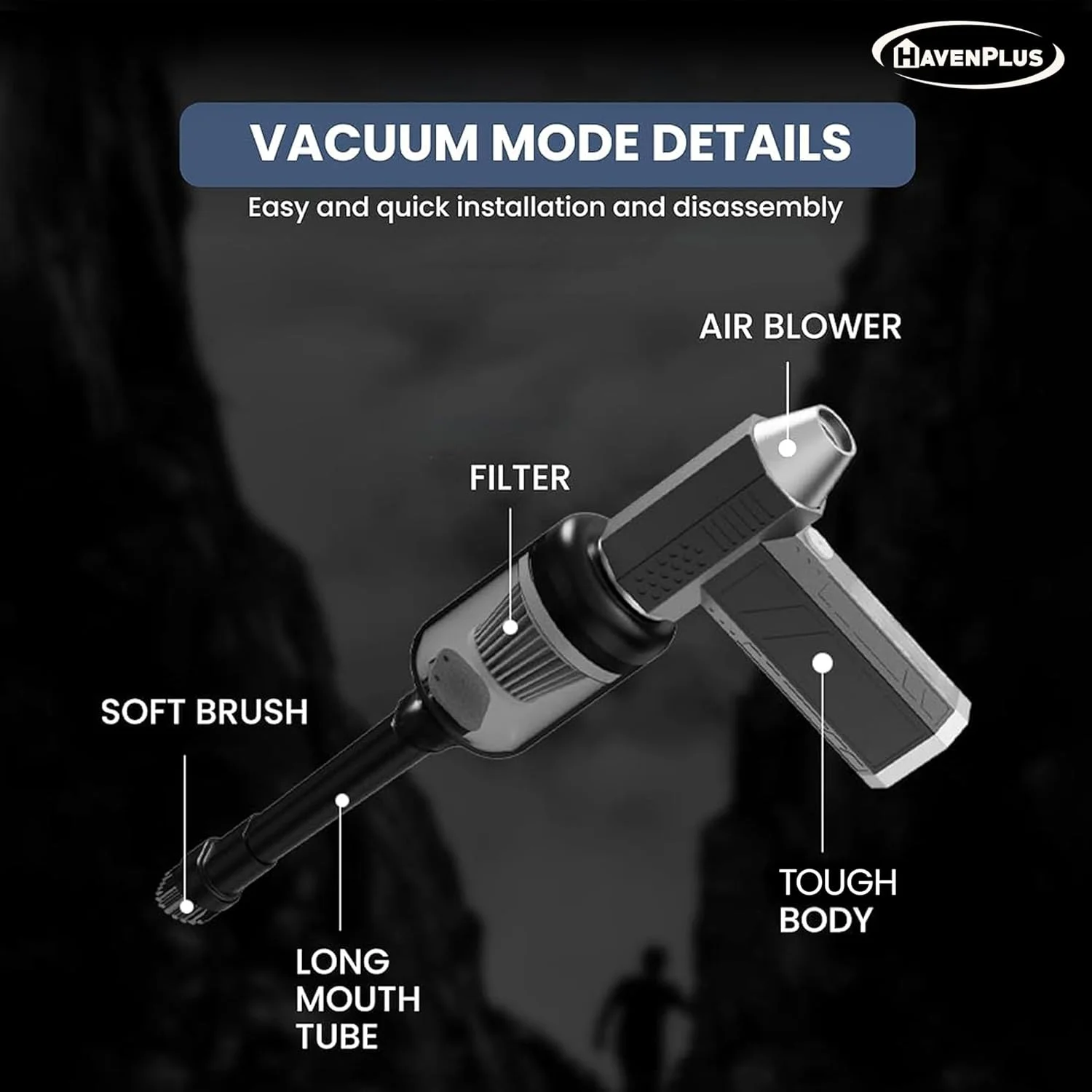 فن توربو HavenPlus همراه با کیت جاروبرقی - فن دمنده 140,000 دور در دقیقه، باتری 8000 میلی آمپر ساعتی، سرعت قابل تنظیم، فن دمنده کوچک و فن باربیکیو - جاروبرقی قدرتمند برای خودرو، کامپیوتر، شارژ سریع Type-C
