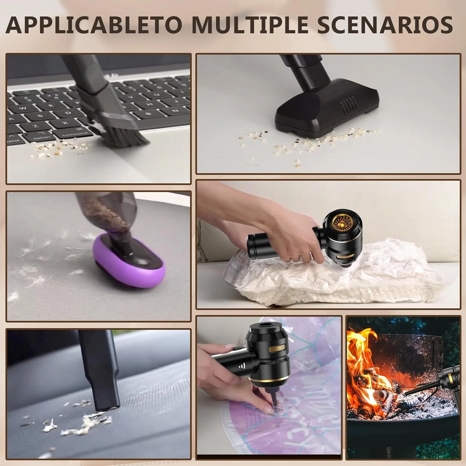 جاروبرقی خودرویی بی سیم 4 در 1 Forubar، جاروبرقی دستی قابل حمل 22000Pa با گردگیر و دمنده هوای فشرده، موتور بدون جاروبک، 3 سرعته، شارژ Type-C برای خودرو، خانه، دفتر، موی حیوانات خانگی (مشکی)