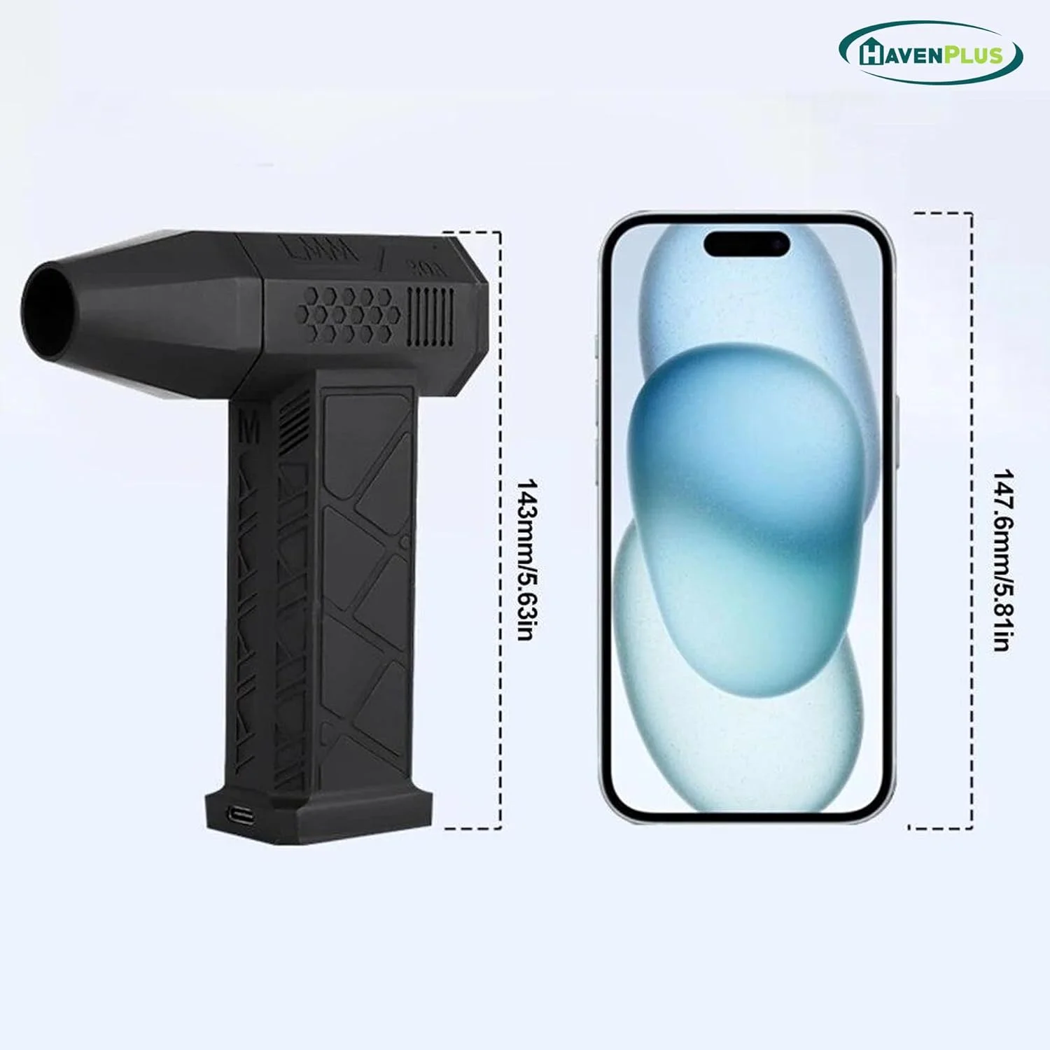 فن توربو HavenPlus همراه با کیت جاروبرقی - فن دمنده 140,000 دور در دقیقه، باتری 8000 میلی آمپر ساعتی، سرعت قابل تنظیم، فن دمنده کوچک و فن باربیکیو - جاروبرقی قدرتمند برای خودرو، کامپیوتر، شارژ سریع Type-C