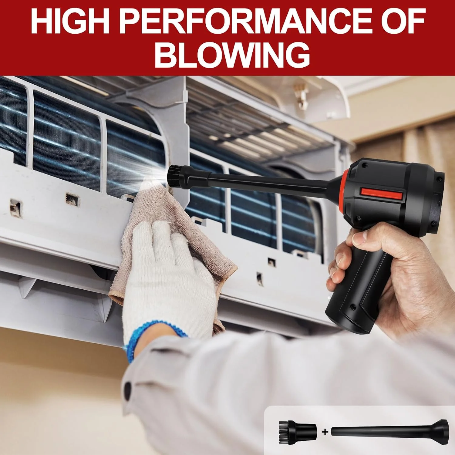 دَمنده هوای فشرده و مینی جاروبرقی کیبورد 3 در 1 PeroBuno، اسپری هوای کنسروی نسل جدید، قوطی هوای برقی قابل حمل، کیت تمیز کننده کامپیوتر دمنده بی سیم، مشکی پایه