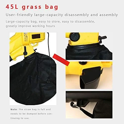 دمنده ZQKJLH با سیم/ دمنده و مکنده برگ / دمنده برگ 3 در 1، جاروبرقی باغی 3000 وات و دمنده برگ با کیسه جمع آوری 45 لیتری، نسبت خرد کردن 10:1 و سیم удлинительный 10 متری