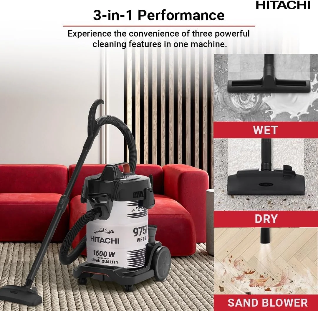 جاروبرقی سطلی آب و خاک هیتاچی، دمنده شن، عملکرد 3 در 1، بدنه استیل ضد زنگ، ظرفیت بزرگ 25 لیتری گرد و غبار، قدرت موتور 1600 وات، نشانگر گرد و غبار، ساخت تایلند، مدل CV975PWBKGAE-Inox جاروبرقی سطلی آب و خاک هیتاچی، دمنده شن، عملکرد 3 در 1، بدنه استیل ضد زنگ، ظرفیت بزرگ 25 لیتری گرد و غبار، قدرت موتور 1600 وات، نشانگر گرد و غبار، ساخت تایلند، مدل CV975PWBKGAE-Inox