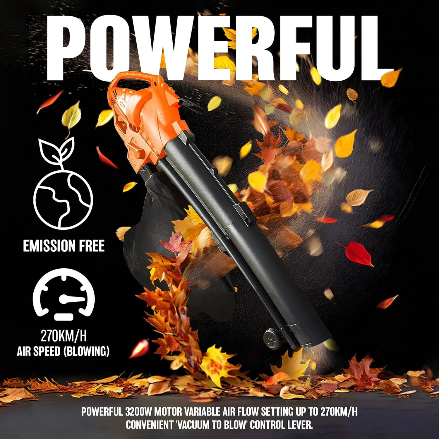 دمنده، مکنده و خردکن برگ و چمن برقی 3200 وات جدید BARGAINS-GALORE، مناسب باغبانی و محوطه سازی
