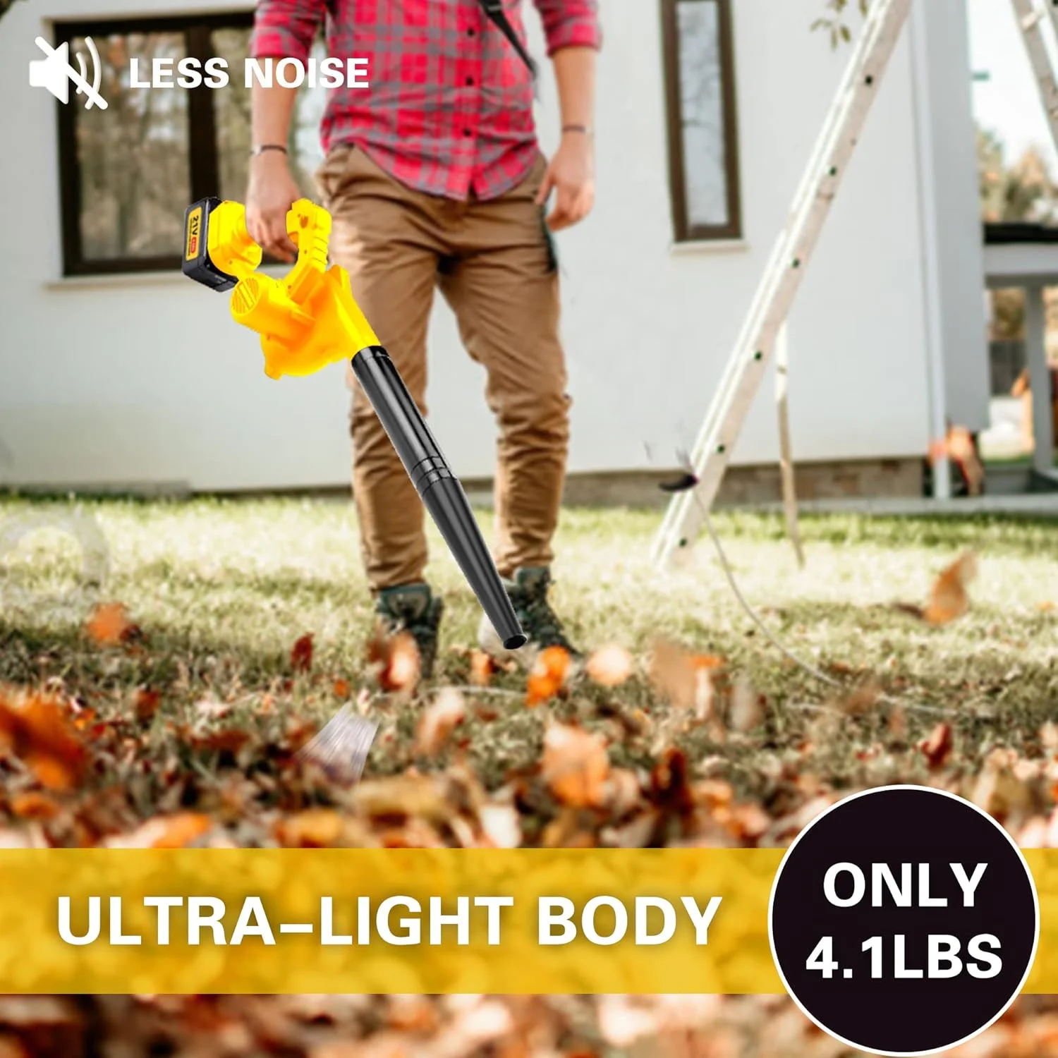 دمنده برگ بی سیم KINGPKE با باتری و شارژر، دمنده برگ برقی 21 ولت 4.0 آمپر ساعتی، دمنده و مکنده کوچک قابل حمل 2 در 1 برای مراقبت از چمن، دمیدن گرد و غبار/برف (زرد)