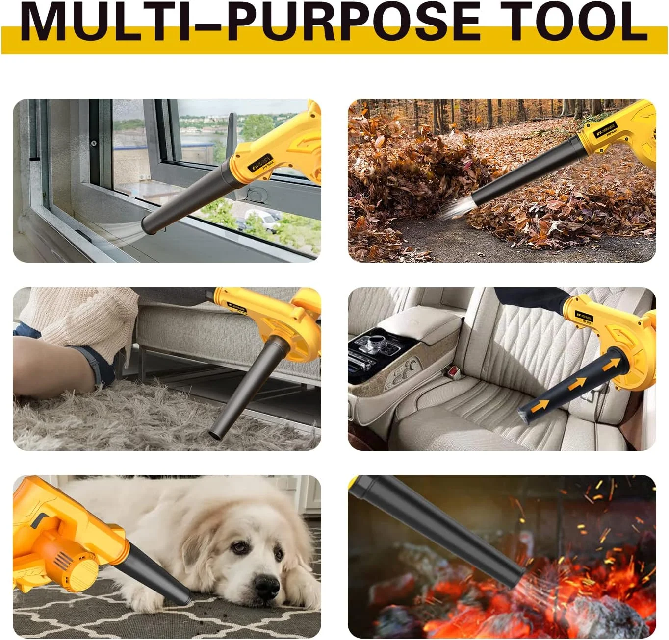 دمنده برگ بی سیم KINGPKE با باتری و شارژر، دمنده برگ برقی 21 ولت 4.0 آمپر ساعتی، دمنده و مکنده کوچک قابل حمل 2 در 1 برای مراقبت از چمن، دمیدن گرد و غبار/برف (زرد)