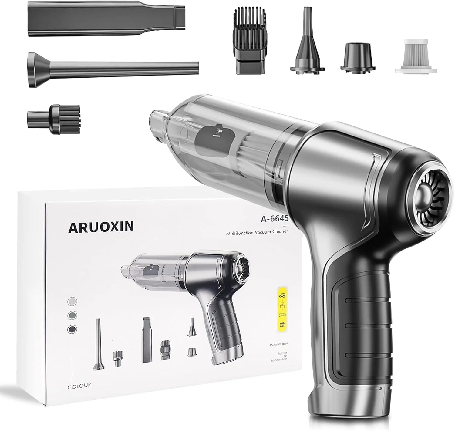 جاروبرقی دستی شارژی ARUOXIN، 12000Pa 75000 دور در دقیقه، جاروبرقی مینی 3 در 1 خودرو، موتور براشلس داخلی، فوق سبک، قابل شارژ، مرطوب و خشک، جاروبرقی قابل حمل Typc-C برای خودرو، خانه، مو